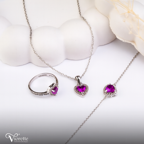 Purple Heart Necklace, Bracelet & Ring Set