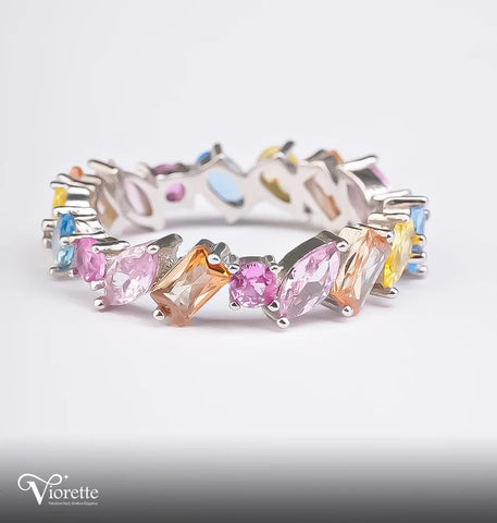 MultiColor Scattered Fuchsia Silver Ring