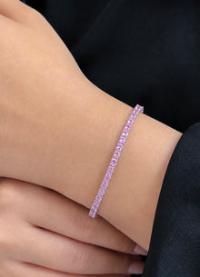 Viorette 3mm tennis bracelet in 925 sterling silver with a line of pink round crystals
