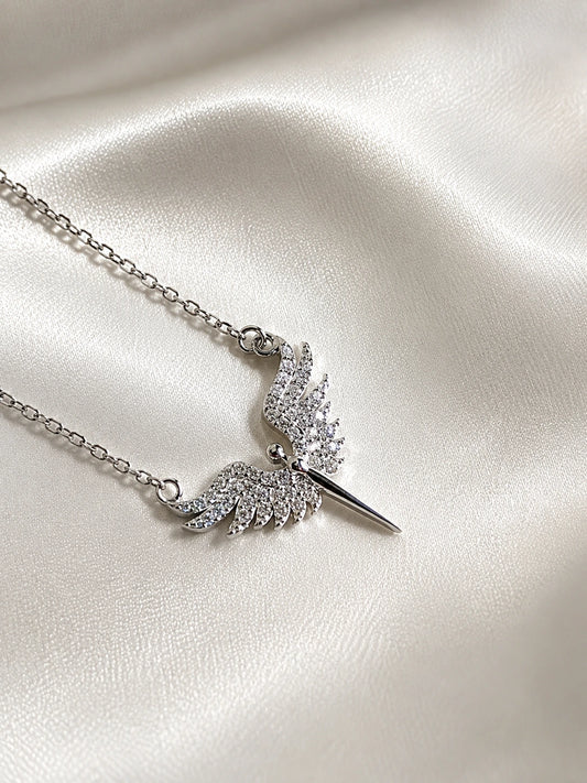 Viorette Guardian Angel Wing necklace in 925 sterling silver with a shimmering wing pendant