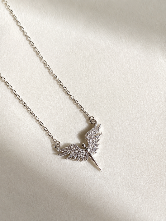 Viorette Guardian Angel Wing necklace in 925 sterling silver with a shimmering wing pendant