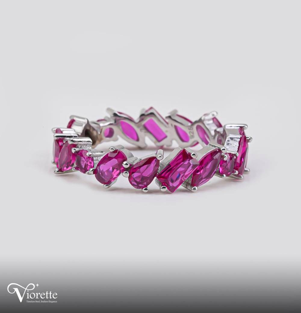 Pink Topaz Scattered Fuchsia Silver Ring