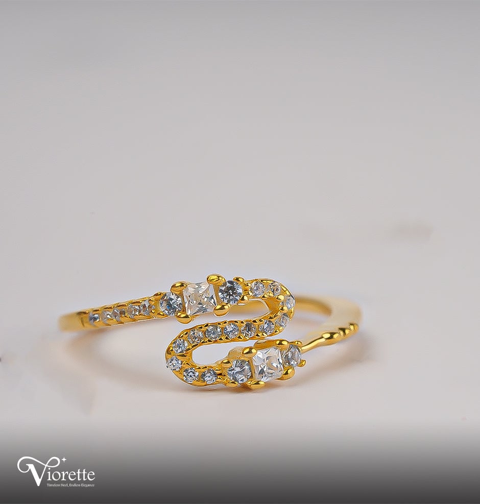 Viorette Gold Serpent Curve ring in gold-plated 925 sterling silver with a curved serpent design