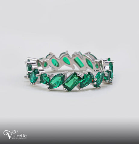 Emerald Scattered Fuchsia Silver Ring