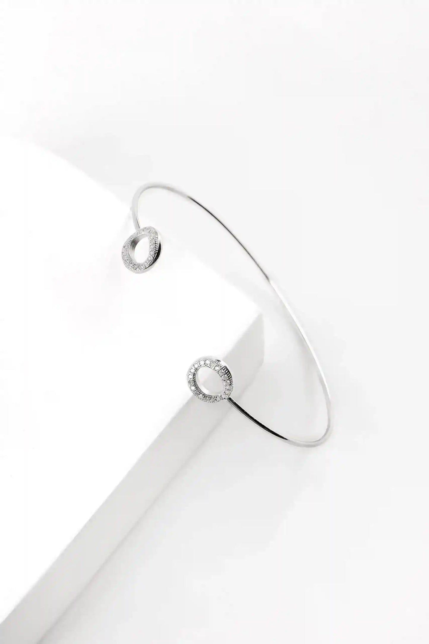 Viorette Infinite Sparkle open bangle in 925 sterling silver with a sparkling crystal-set band