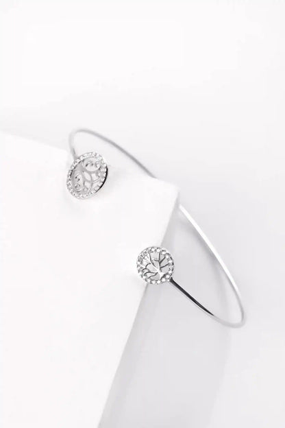 Viorette Tree of Life open bangle in 925 sterling silver with a tree-of-life motif