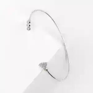 Viorette Fan and Crystal open bangle in 925 sterling silver with a fan-shaped crystal detail
