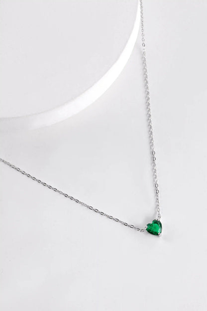 Viorette Emerald Heart of Light necklace in 925 sterling silver with a green emerald-colored heart pendant
