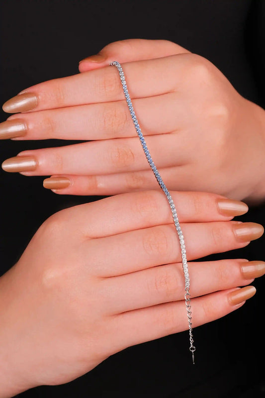 2mm White & Sky Blue Tennis Silver Bracelet