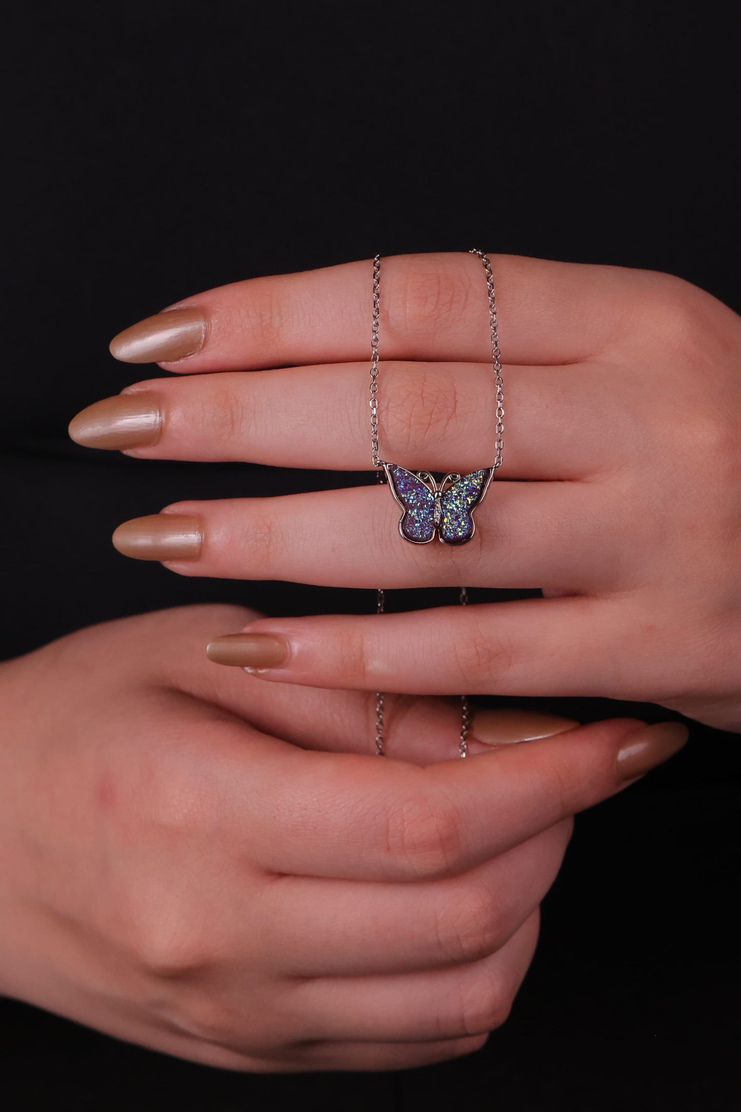 Midnight Sapphire Butterfly Silver Necklace