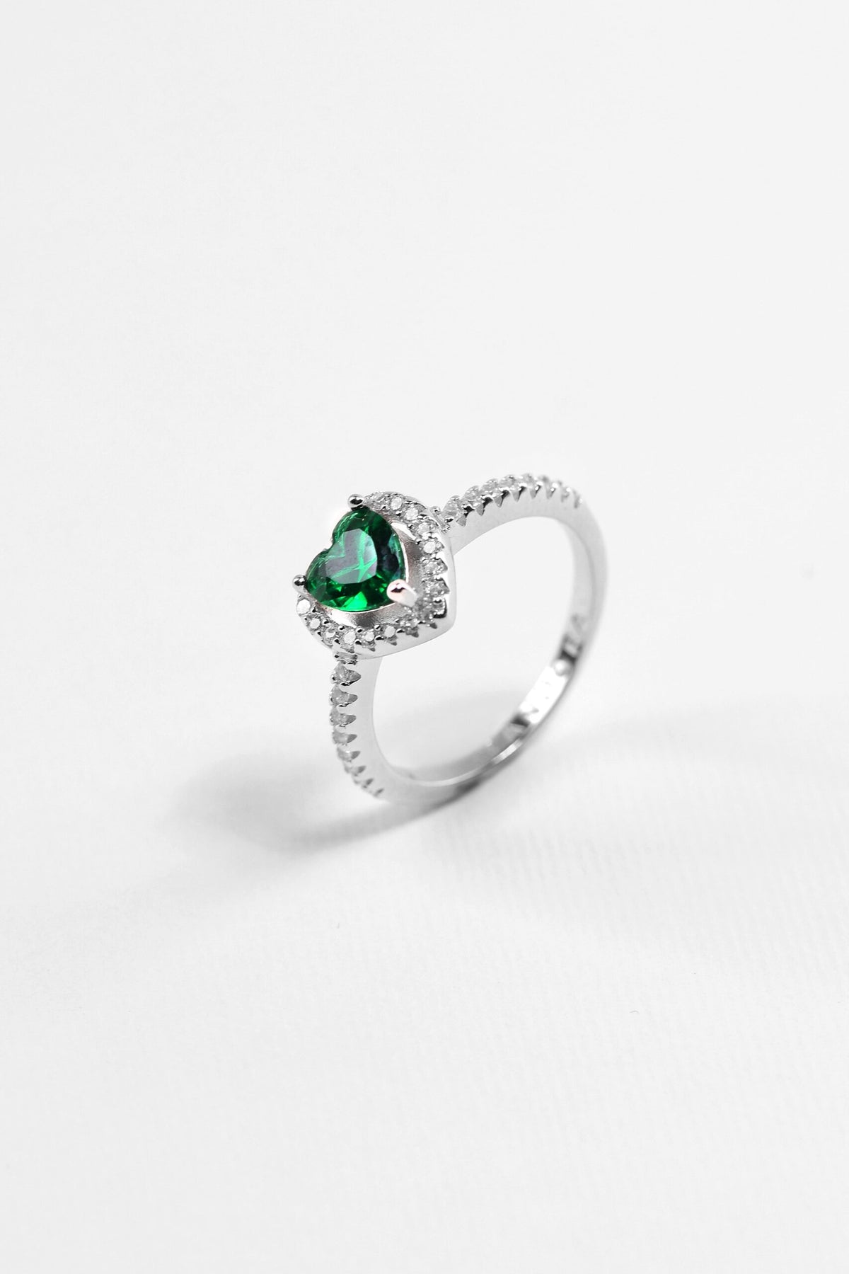 Emerald Pandora Silver Heart Ring