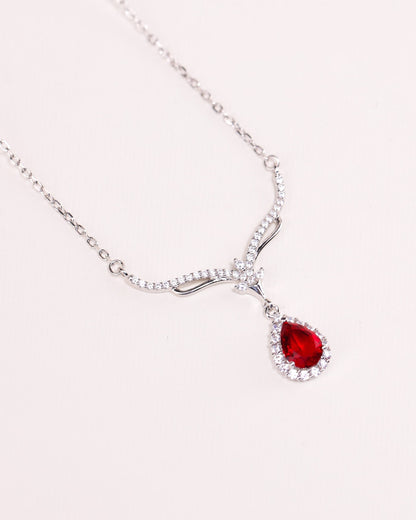 Viorette Radiance teardrop necklace in 925 sterling silver with a red teardrop pendant
