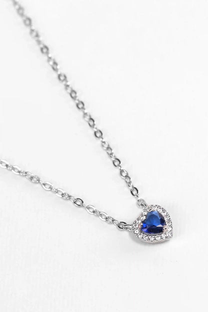 Viorette 925 sterling silver necklace with a blue crystal heart pendant