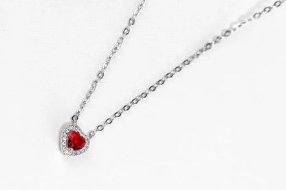 Viorette 925 sterling silver necklace with a red crystal heart pendant