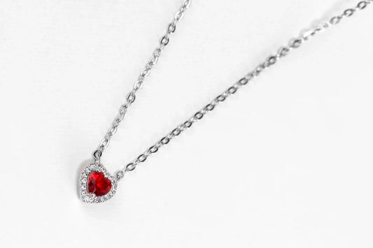 Viorette 925 sterling silver necklace with a red crystal heart pendant