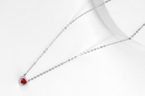 Red Pandora Silver Necklace With Crystal Heart