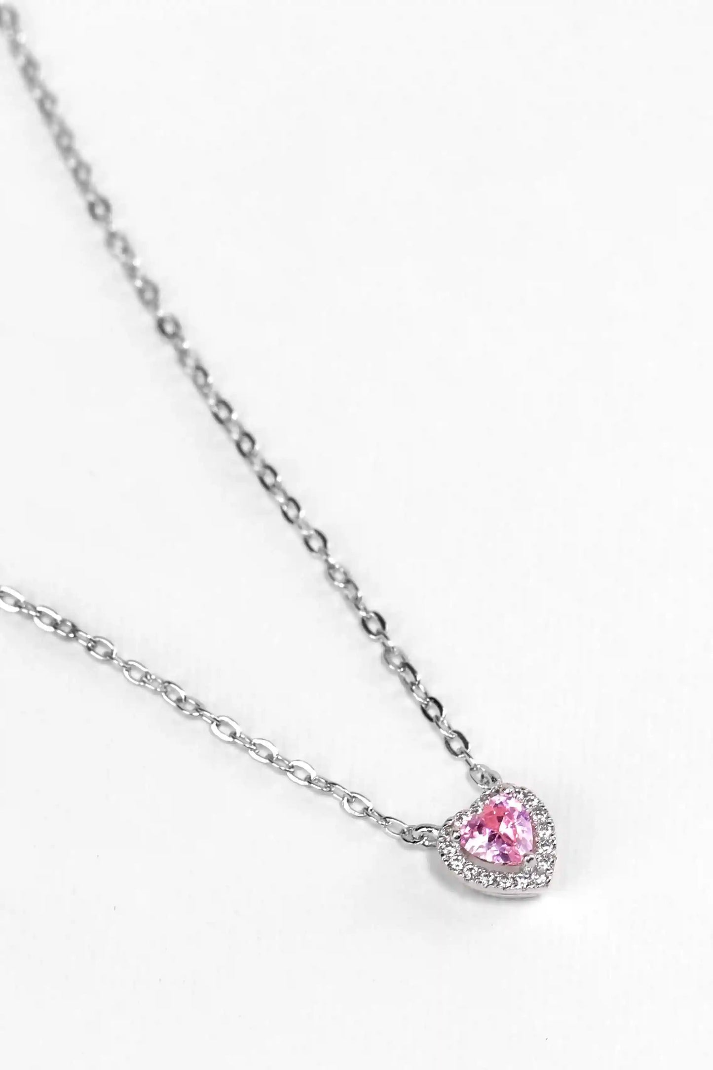 Viorette 925 sterling silver necklace with a pink crystal heart pendant