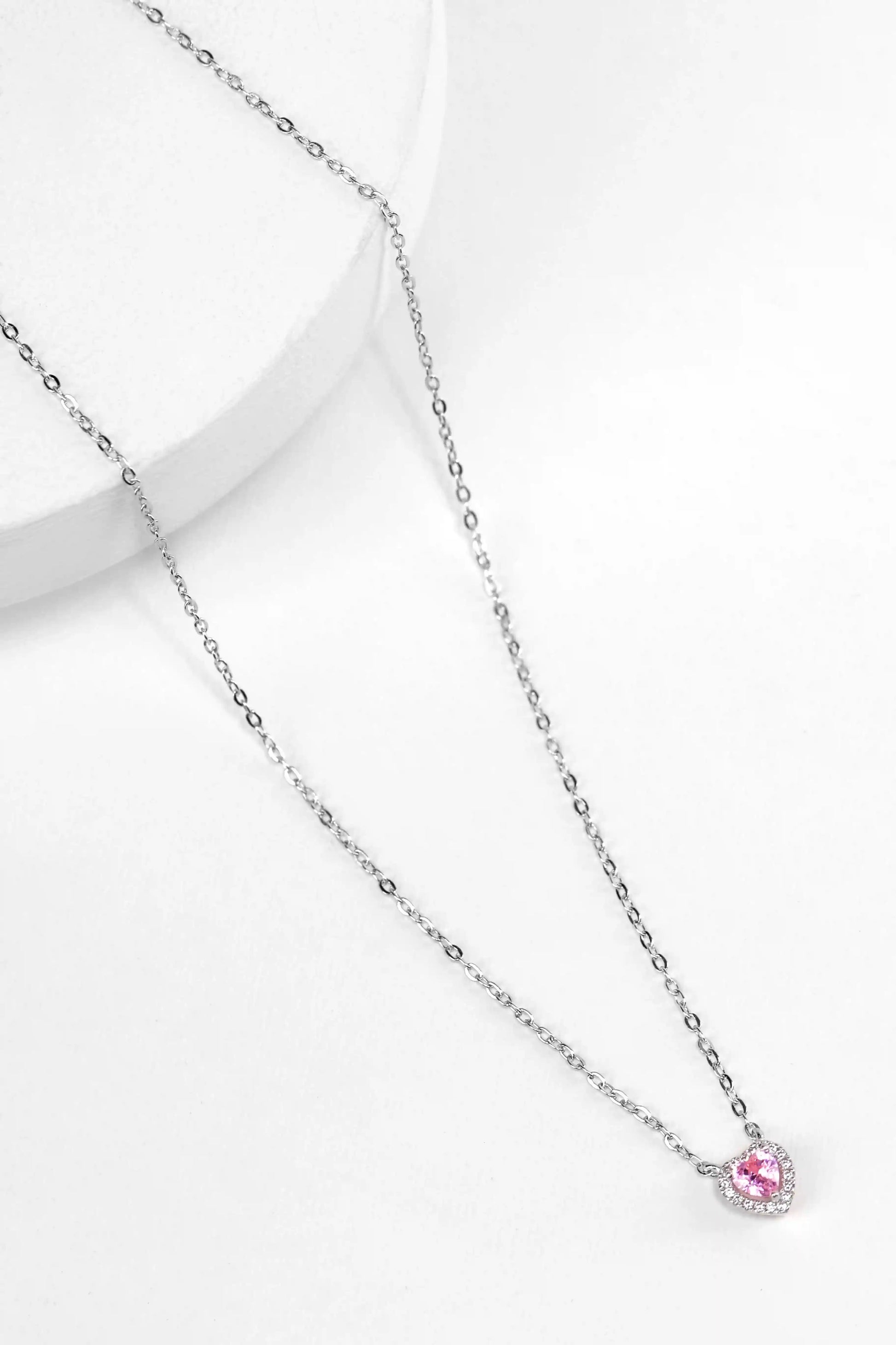 Viorette 925 sterling silver necklace with a pink crystal heart pendant
