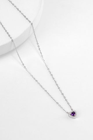 Purple Pandora Silver Necklace With Crystal Heart