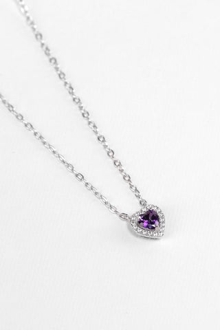Purple Pandora Silver Necklace With Crystal Heart