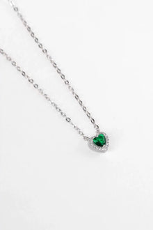 Green Pandora Silver Necklace With Crystal Heart