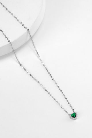 Green Pandora Silver Necklace With Crystal Heart