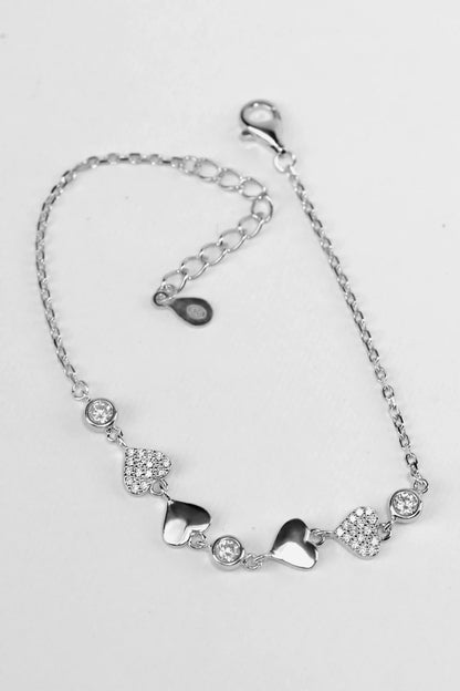 Viorette heart-link bracelet in 925 sterling silver with zircon stones