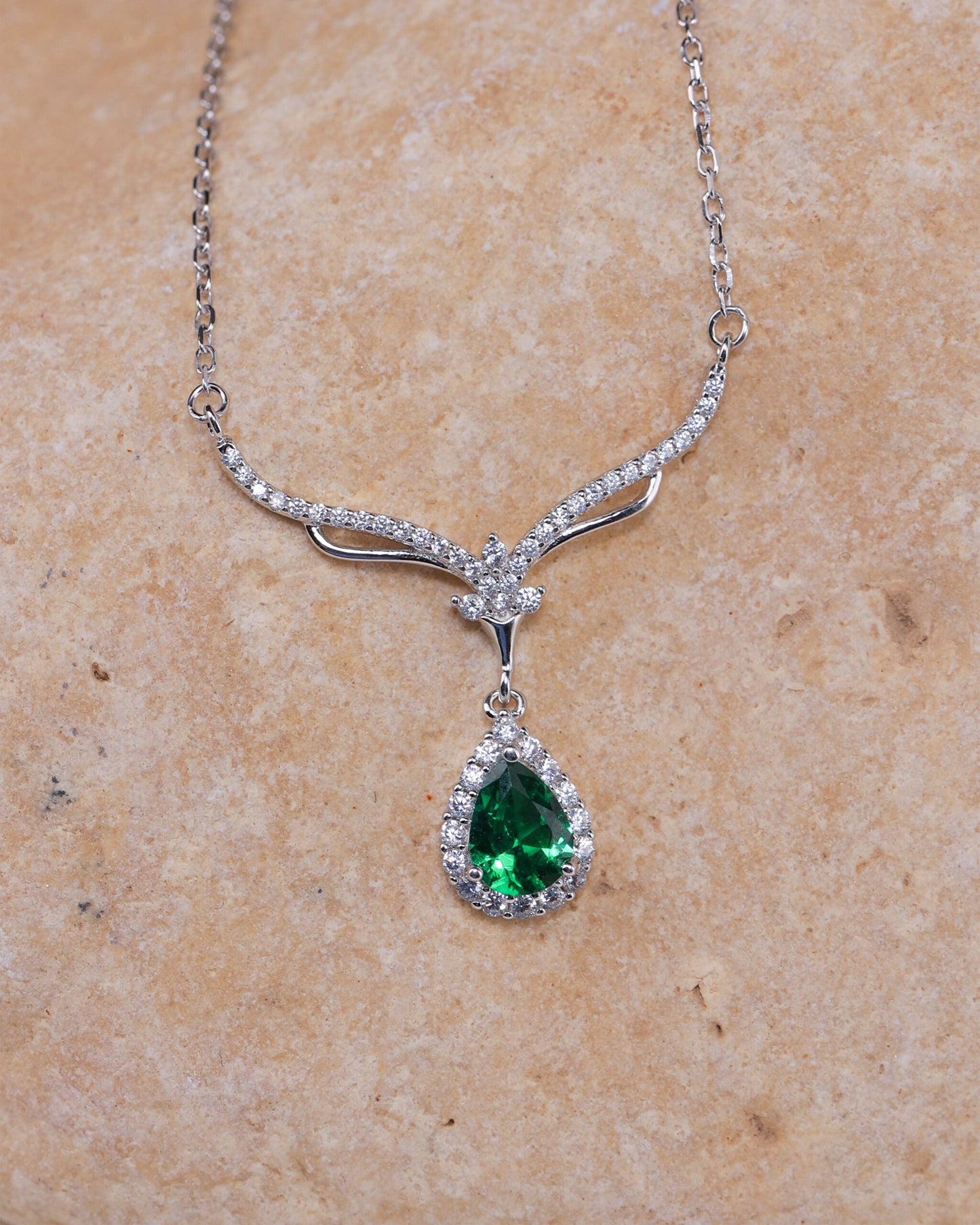 Emerald Radiance Teardrop Necklace