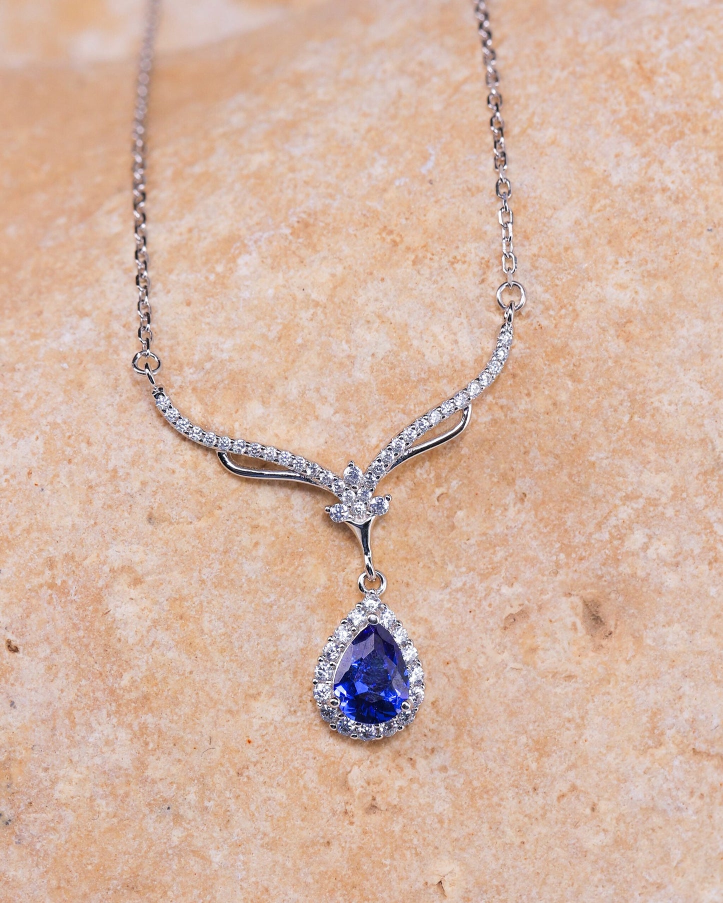 Blue Zircon Radiance Teardrop Necklace