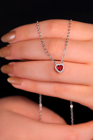 Red Pandora Silver Necklace With Crystal Heart