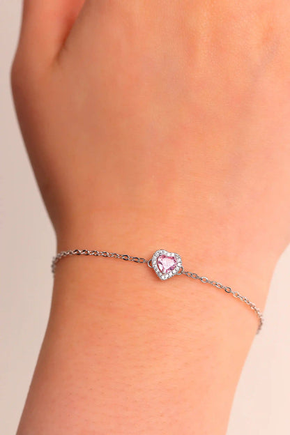 Viorette 925 sterling silver charm bracelet with a pink heart bead
