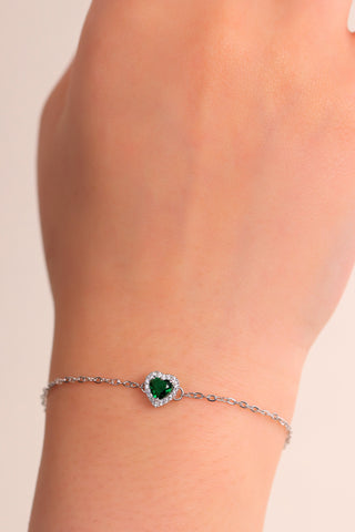Emerald Pandora Silver Bracelet with Heart
