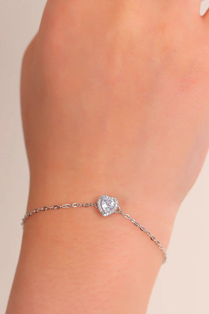 Viorette 925 sterling silver charm bracelet with a clear heart bead