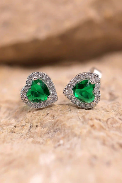 Viorette 925 sterling silver earrings with green emerald-colored heart stones