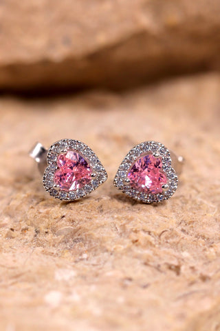 Pink Topaz Heart Silver Earrings