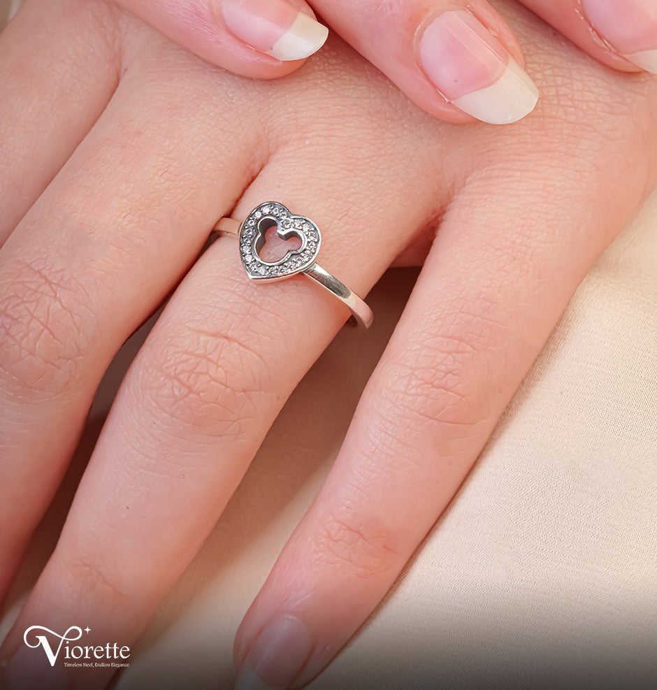 Mickey Heart Silver Ring