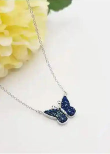 Midnight Sapphire Butterfly Silver Necklace