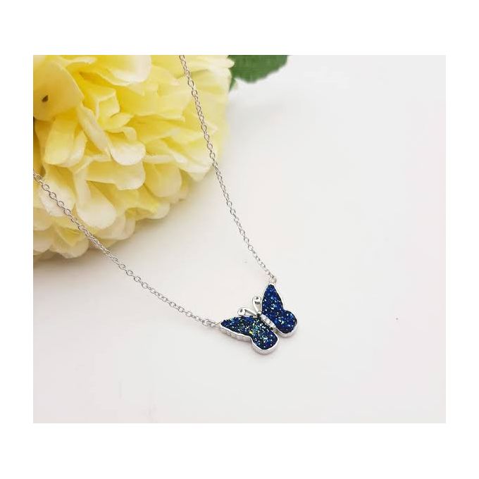 Midnight Sapphire Butterfly Silver Necklace