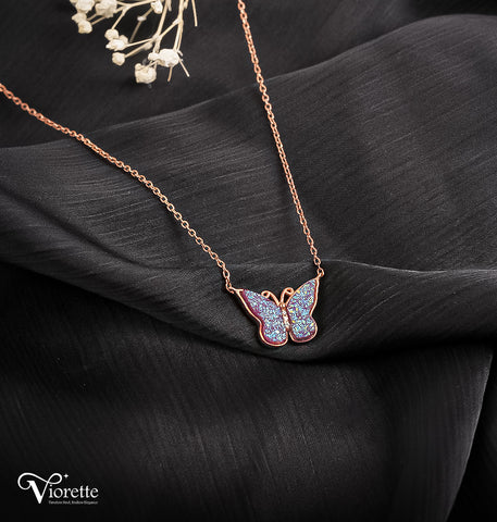 Midnight Sapphire Butterfly Rose Gold Necklace