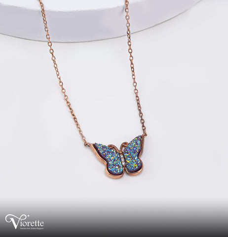 Midnight Sapphire Butterfly Rose Gold Necklace