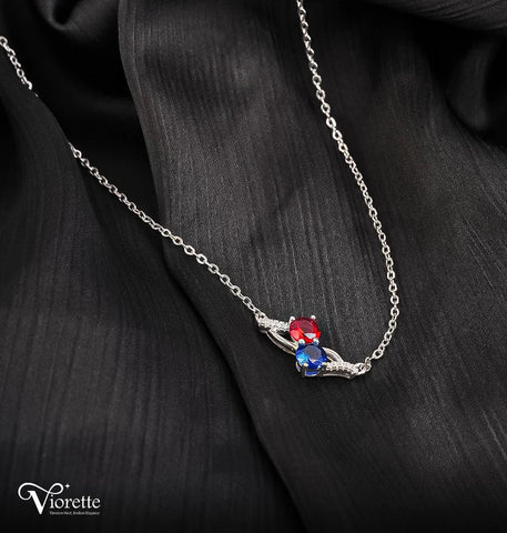 Red and blue Crystal silver Necklace