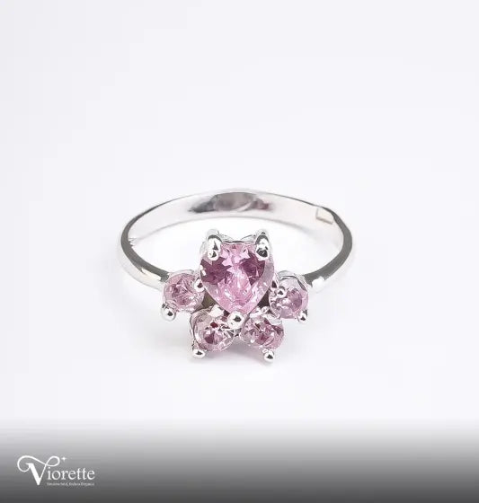 Rose Stone Paw Print Silver Ring