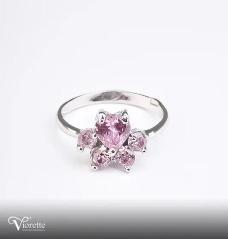 Rose Stone Paw Print Silver Ring