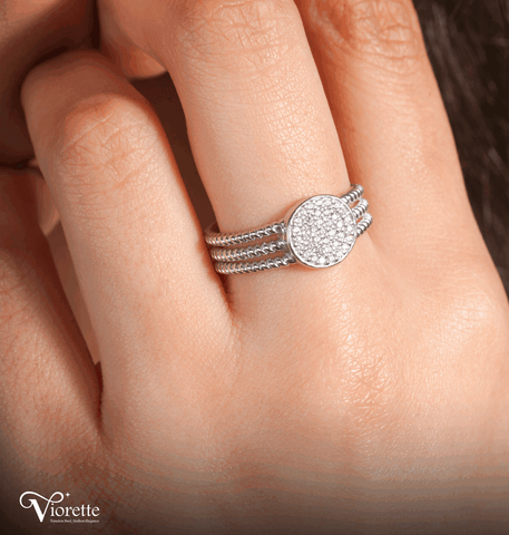 Silver Pavé Circle Rope Ring