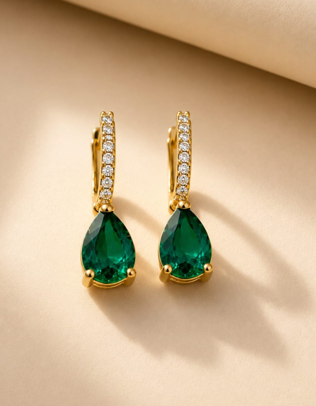 Gold-Plated Emerald Drop Earrings