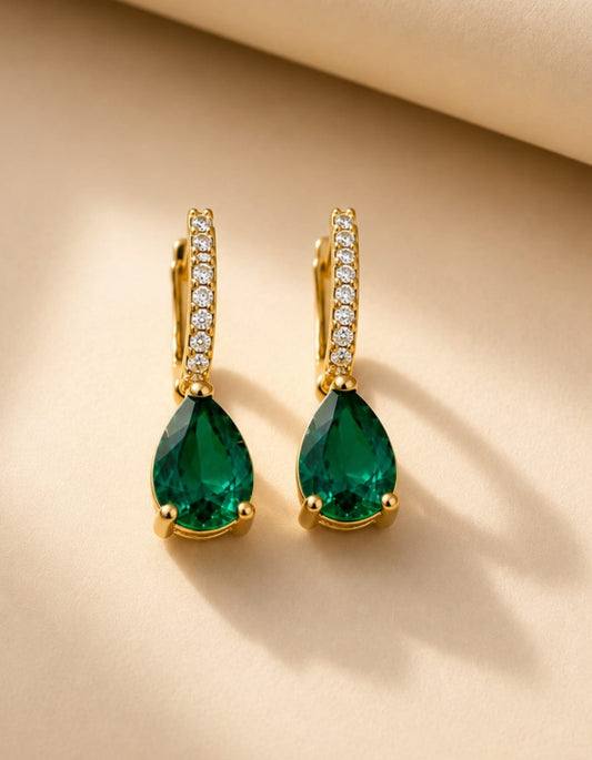 Gold-Plated Emerald Drop Earrings