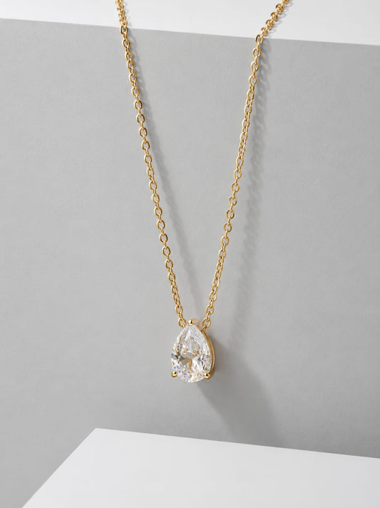 Gold-Plated White Zircon Pendant Necklace
