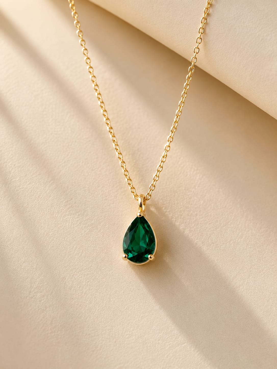 Gold-Plated Emerald Pendant Necklace