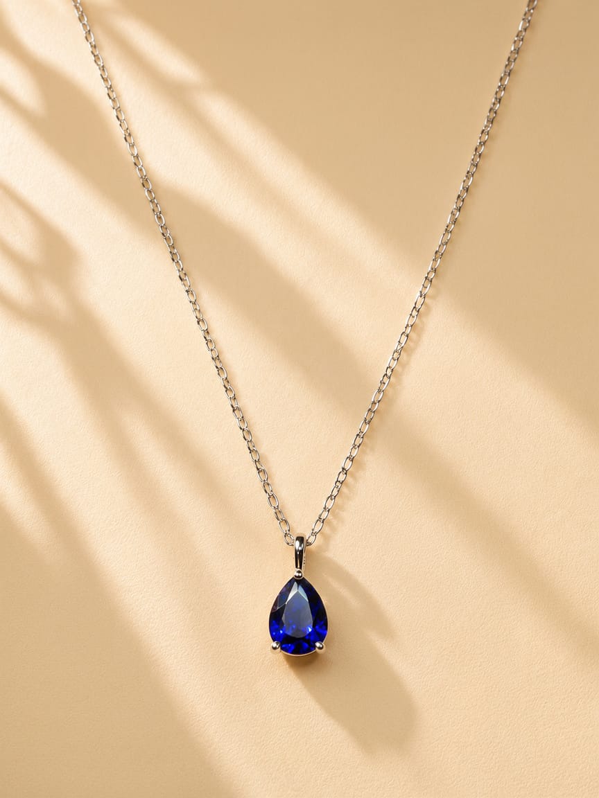 Sapphire Drop Silver Necklace