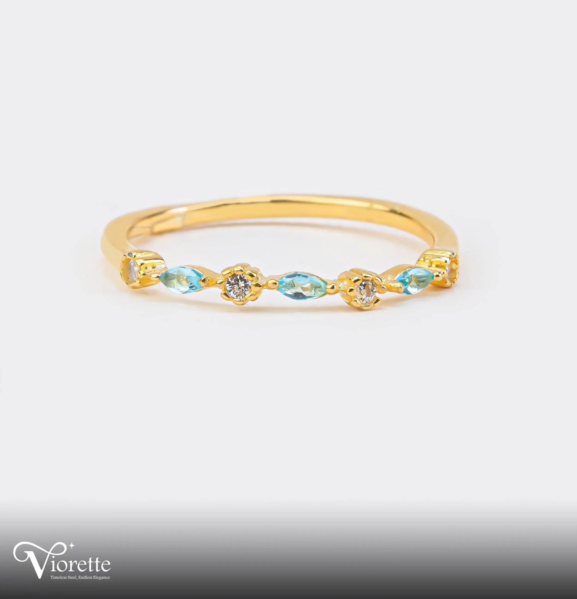Viorette ring in gold-plated 925 sterling silver with aqua-blue zircon stones